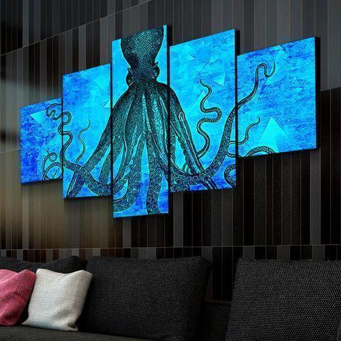 Blue Octopus Animal Canvas Wall Art