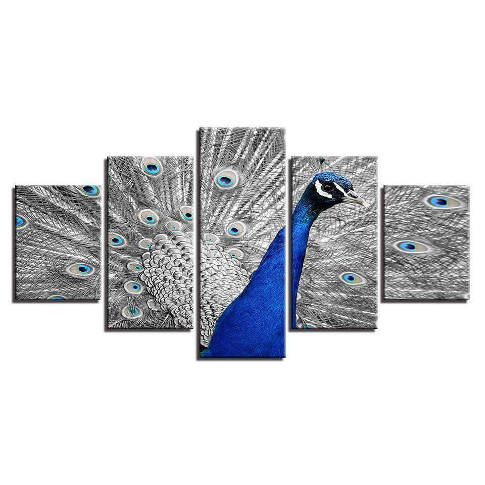 Blue Peacock Gray Tail Screen Animal Canvas Wall Art