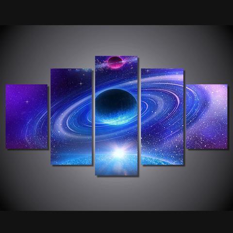 Blue Planet With Rings Space Canvas Wall Art