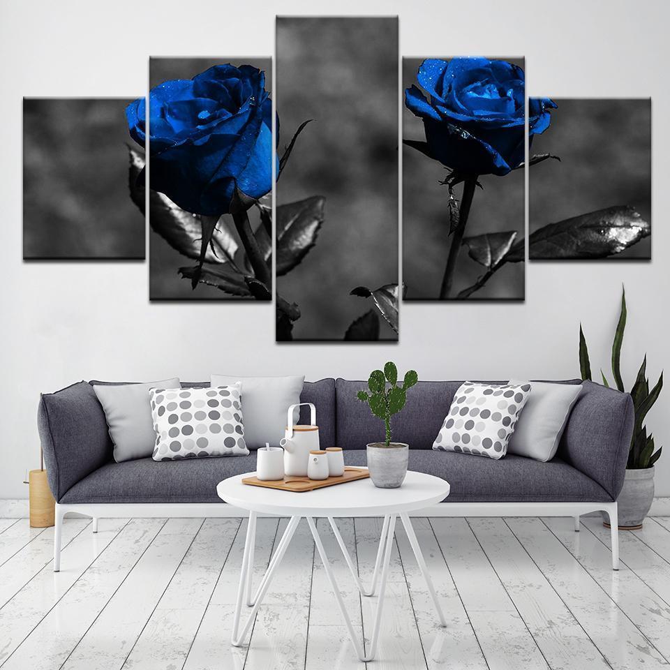 Blue Roses Flowers Nature Canvas Wall Art