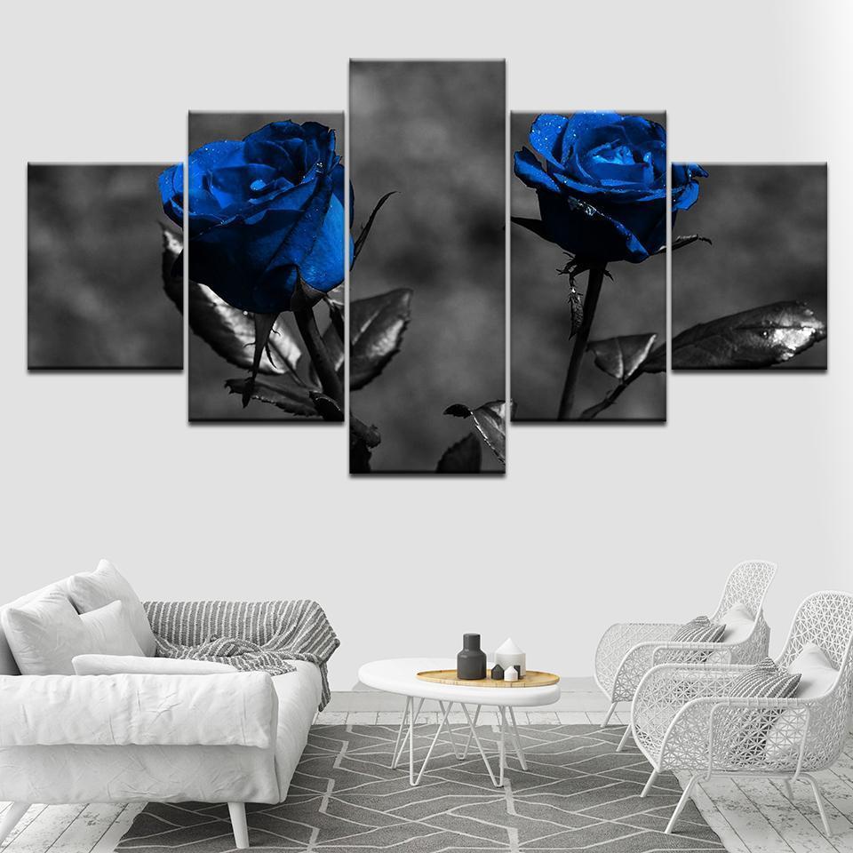 Blue Roses Flowers Nature Canvas Wall Art