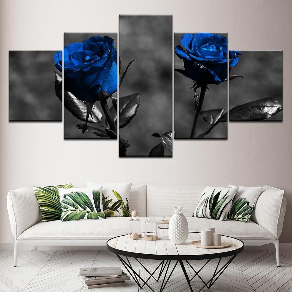 Blue Roses Flowers Nature Canvas Wall Art