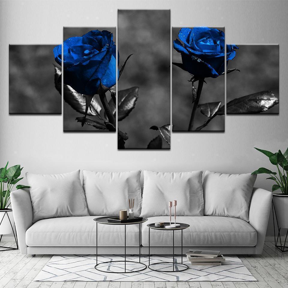Blue Roses Flowers Nature Canvas Wall Art