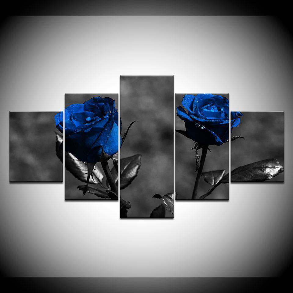 Blue Roses Flowers Nature Canvas Wall Art