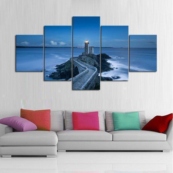 Blue Sea Lighthouse Nature Canvas Wall Art