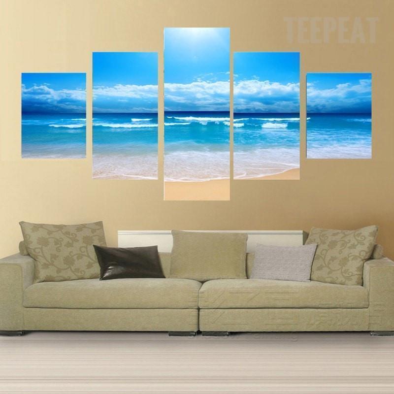 Blue Sky And Beach Wave Landscape Nature Canvas Wall Art