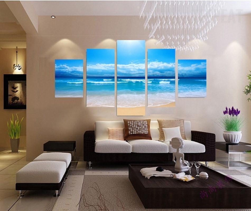 Blue Sky And Beach Wave Landscape Nature Canvas Wall Art