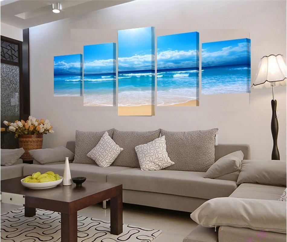 Blue Sky And Beach Wave Landscape Nature Canvas Wall Art