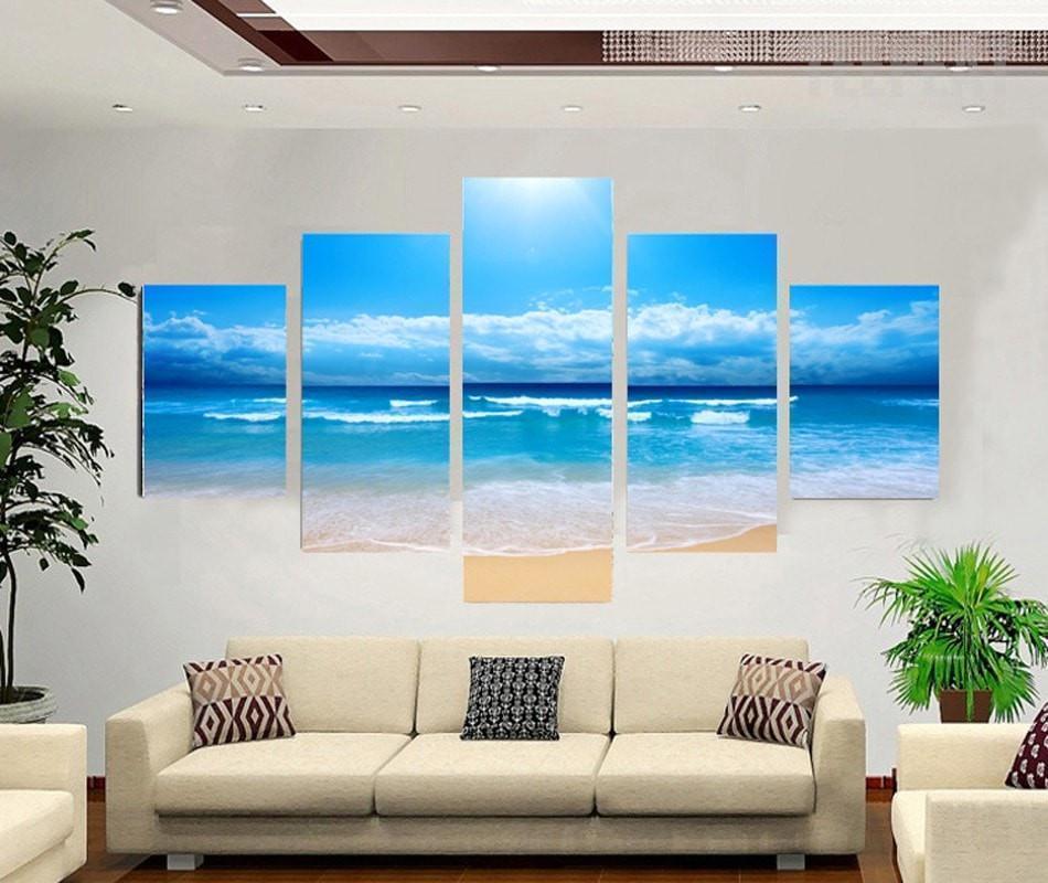 Blue Sky And Beach Wave Landscape Nature Canvas Wall Art