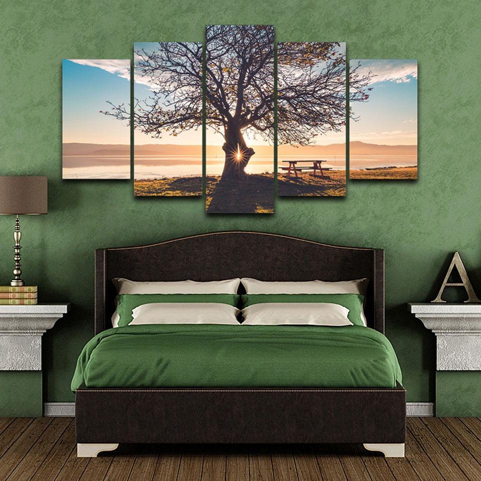 Blue Sky Tree Silhouette Natural Landscape Nature Canvas Wall Art