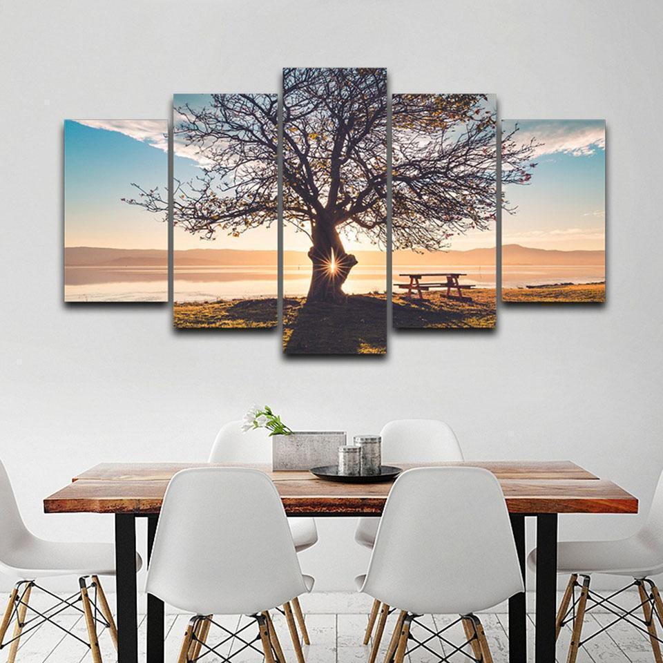 Blue Sky Tree Silhouette Natural Landscape Nature Canvas Wall Art