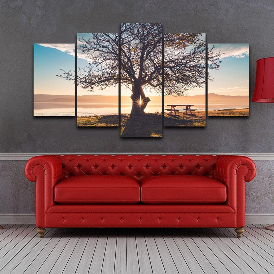 Blue Sky Tree Silhouette Natural Landscape Nature Canvas Wall Art