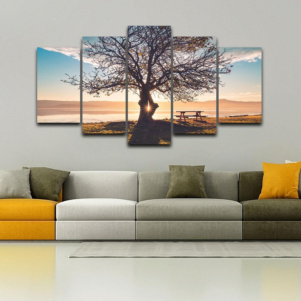 Blue Sky Tree Silhouette Natural Landscape Nature Canvas Wall Art