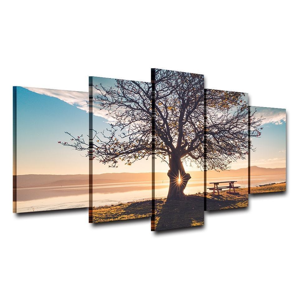 Blue Sky Tree Silhouette Natural Landscape Nature Canvas Wall Art