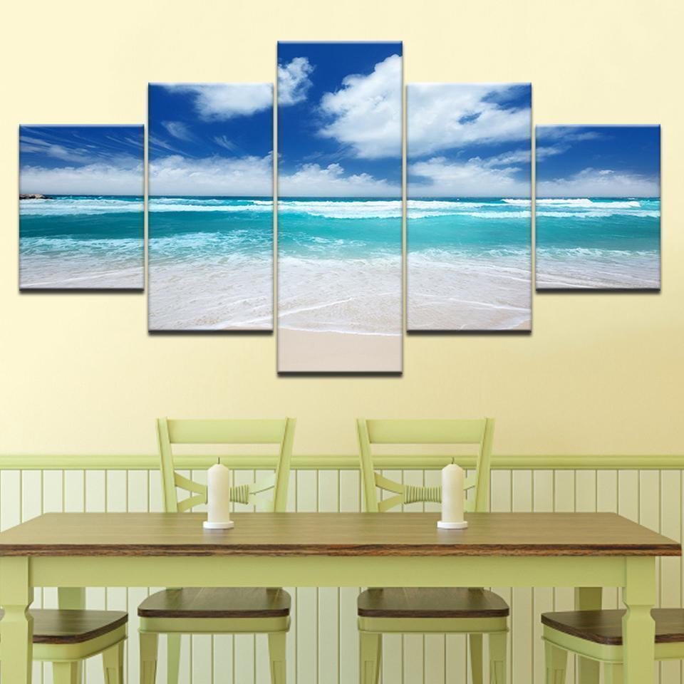 Blue Sky White Cloud Beach Nature Canvas Wall Art