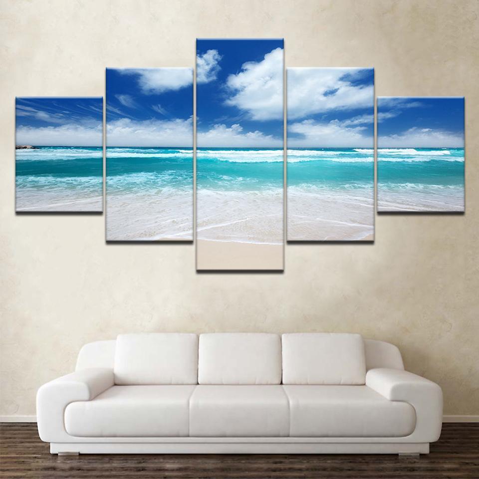 Blue Sky White Cloud Beach Nature Canvas Wall Art