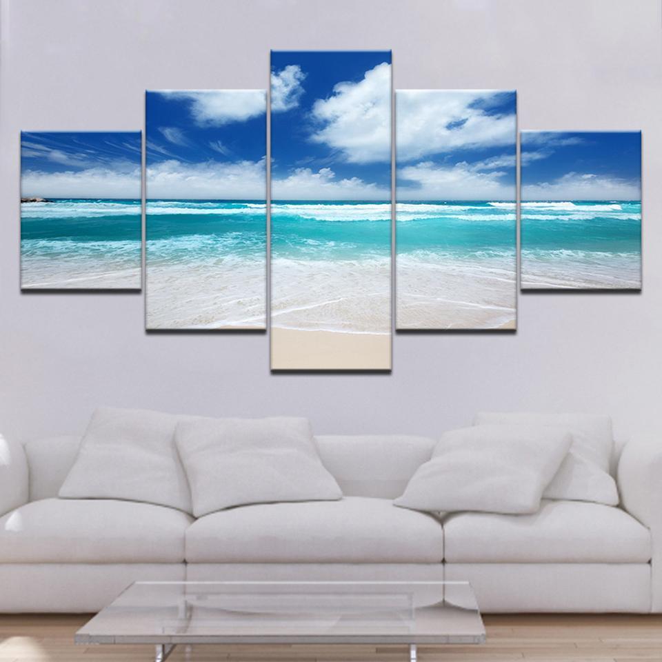 Blue Sky White Cloud Beach Nature Canvas Wall Art