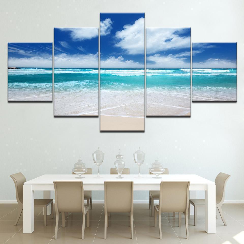 Blue Sky White Cloud Beach Nature Canvas Wall Art