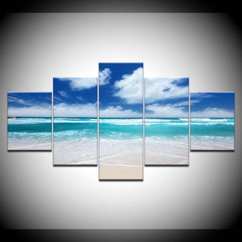 Blue Sky White Cloud Beach Nature Canvas Wall Art