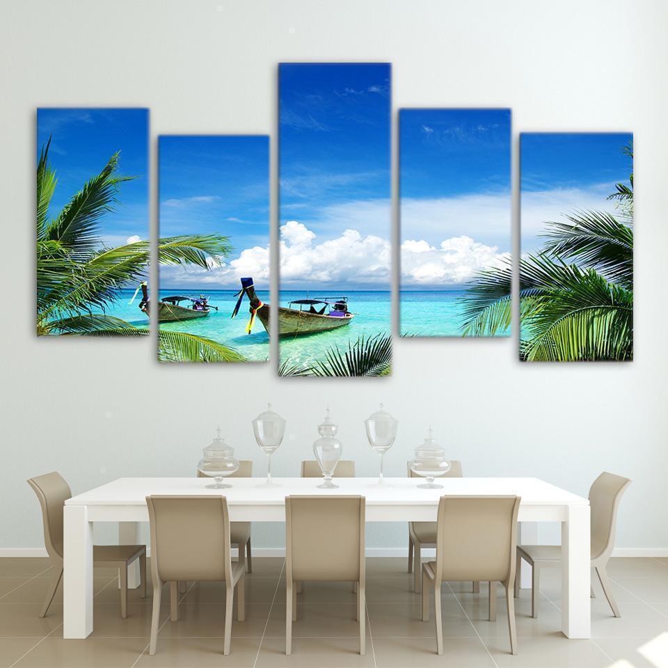 Blue Sky White Cloud &amp;amp; Seaview Landscape Canvas Wall Art