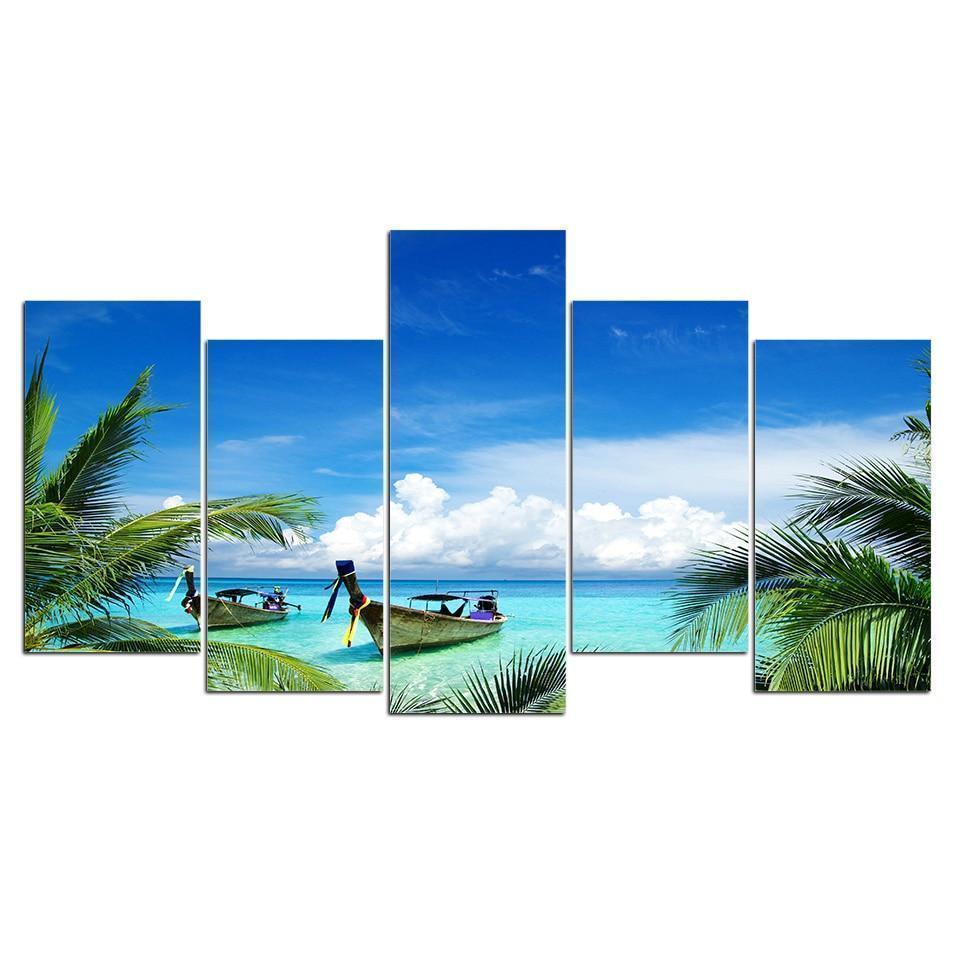 Blue Sky White Cloud &amp;amp; Seaview Landscape Canvas Wall Art