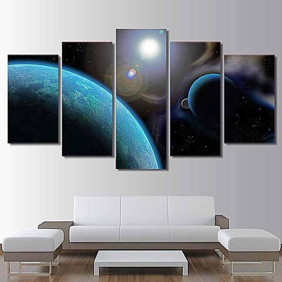 Blue Space Fantasy Planet Space Universe Canvas Wall Art