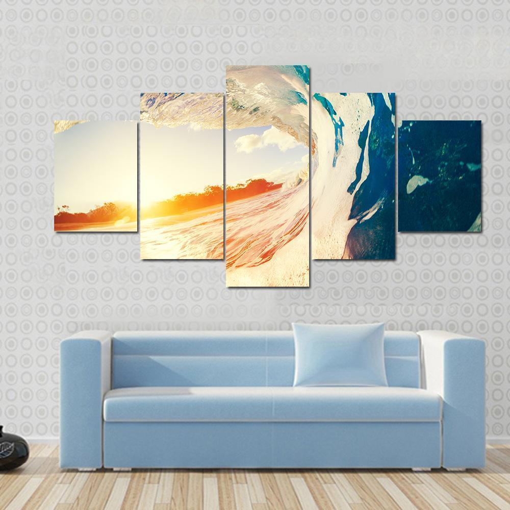 Blue Water Wave With White Bubbles Nature Canvas Wall Art