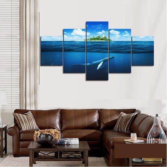 Blue Whale Island Animal Canvas Wall Art