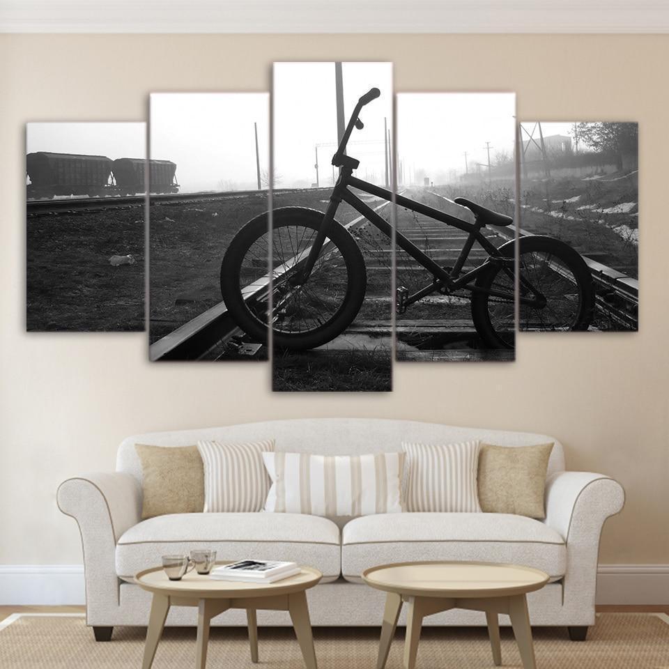 BMX Bike On Train Tracks Sport Canvas Wall Art