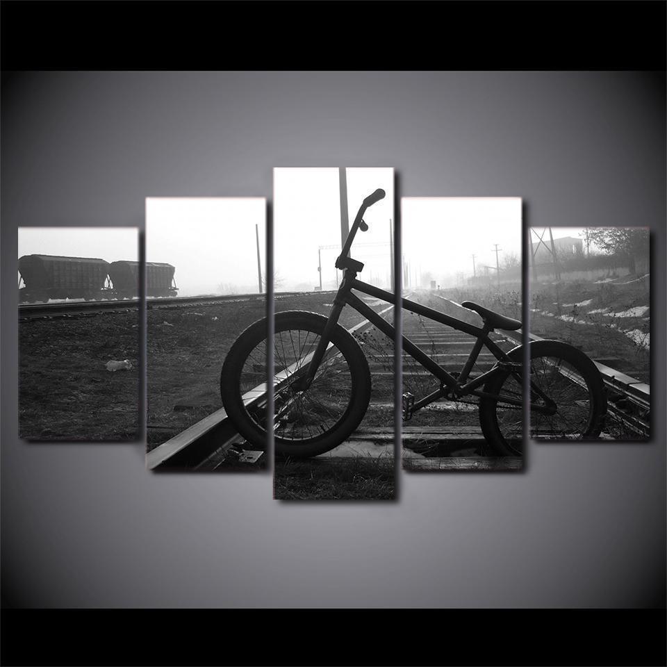 BMX Bike On Train Tracks Sport Canvas Wall Art