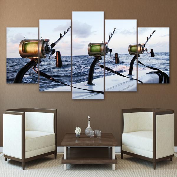 Boat Deep Sea Fishing Rods Ocean Canvas Wall Art