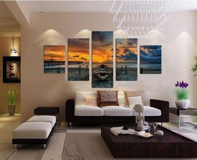 Boat In The Sunset Painting – Nature Landscape Canvas Wall Art