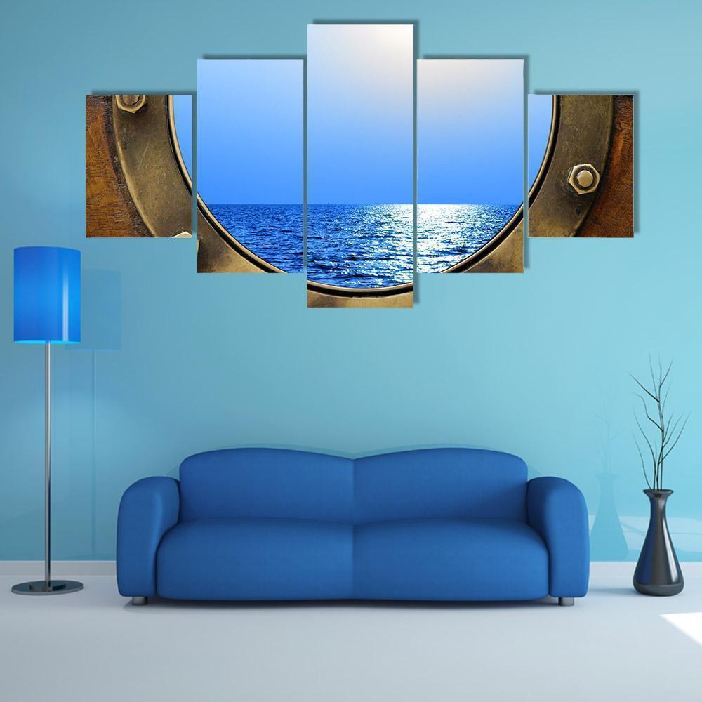 Boat Porthole With Ocean View Multi Nature Canvas Wall Art