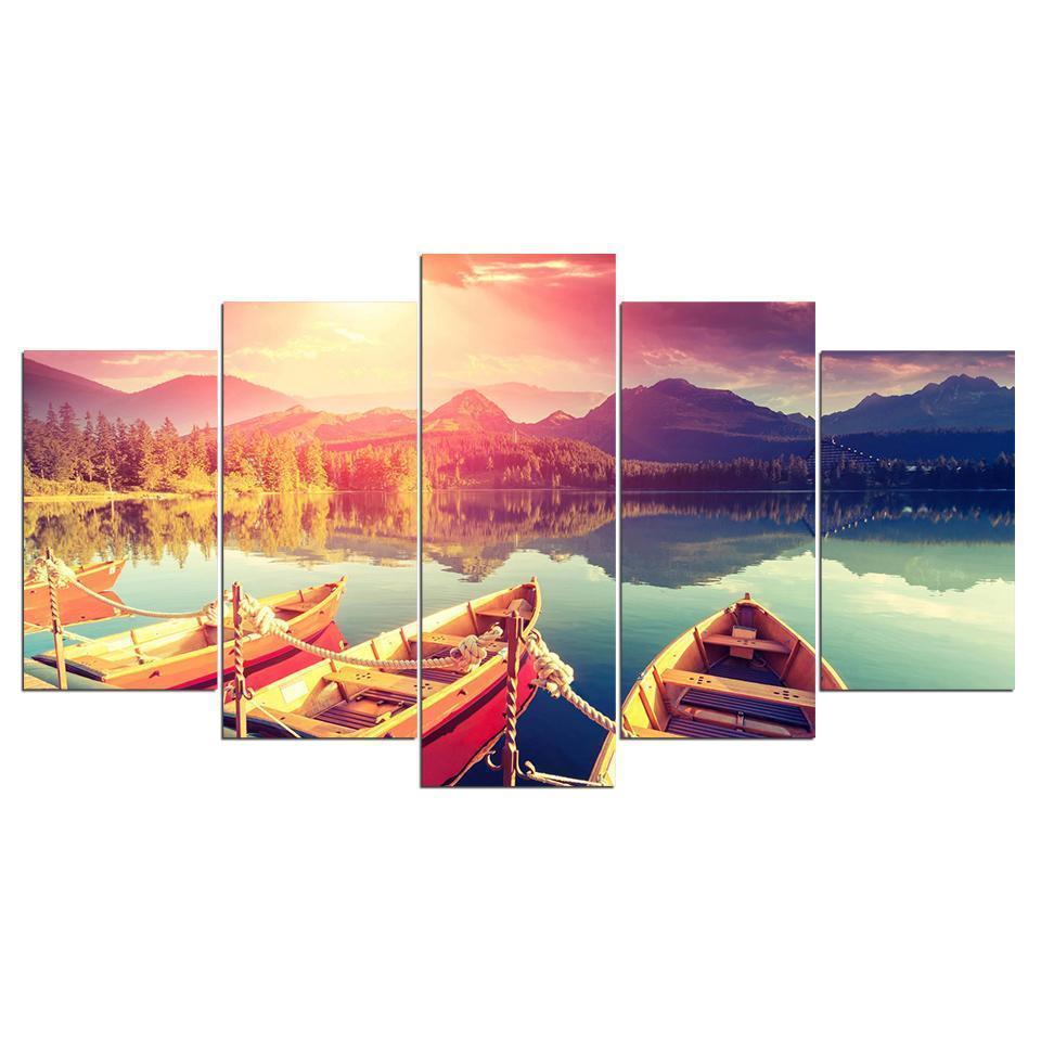 Boat Stop &amp;amp; Lakeview Landscape Canvas Wall Art