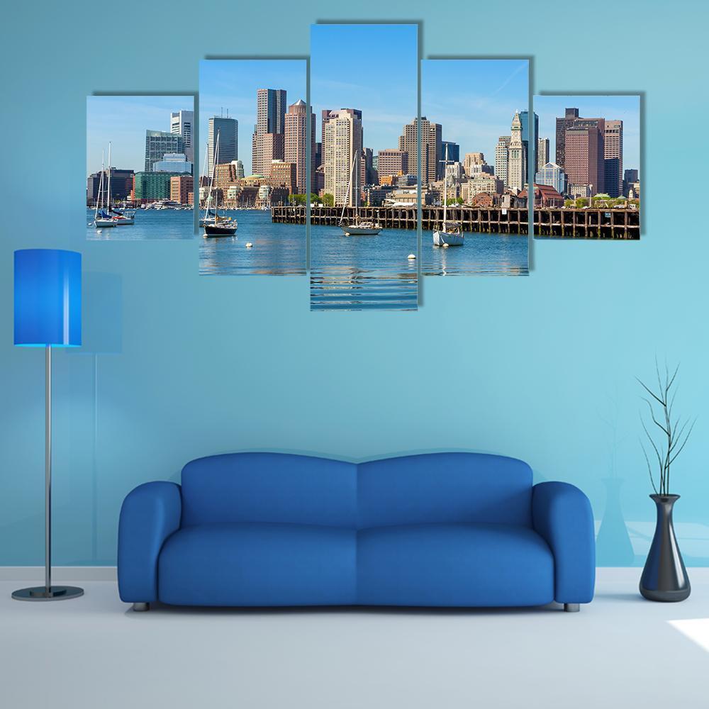Boston Skyline Seen From Piers Park Nature Canvas Wall Art