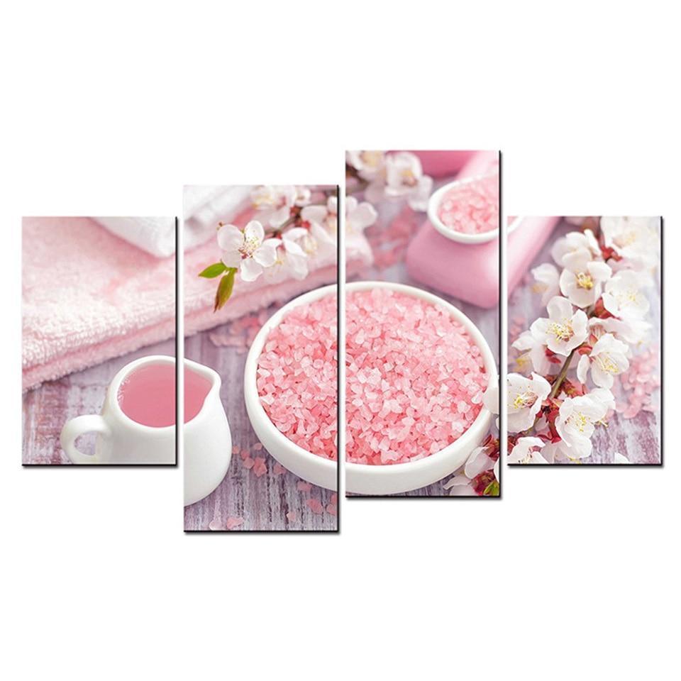 Bowl Of Pink Bath Salt Sakuras Nature Canvas Wall Art