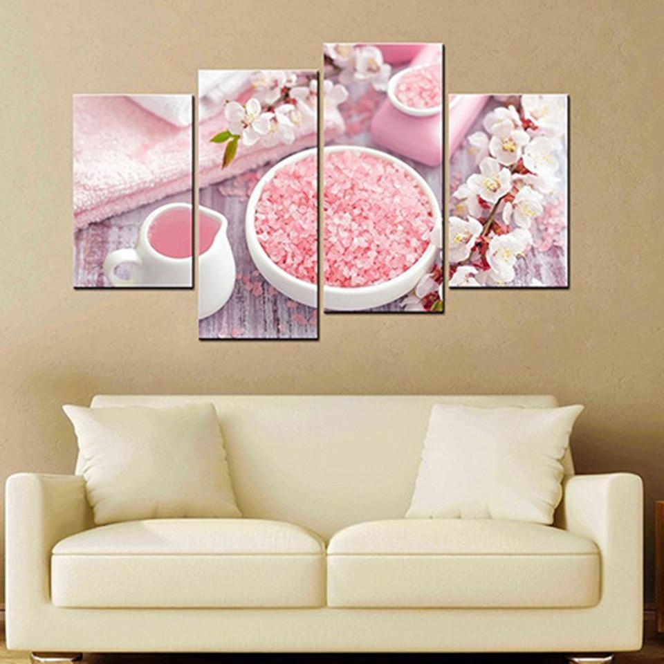 Bowl Of Pink Bath Salt Sakuras Nature Canvas Wall Art