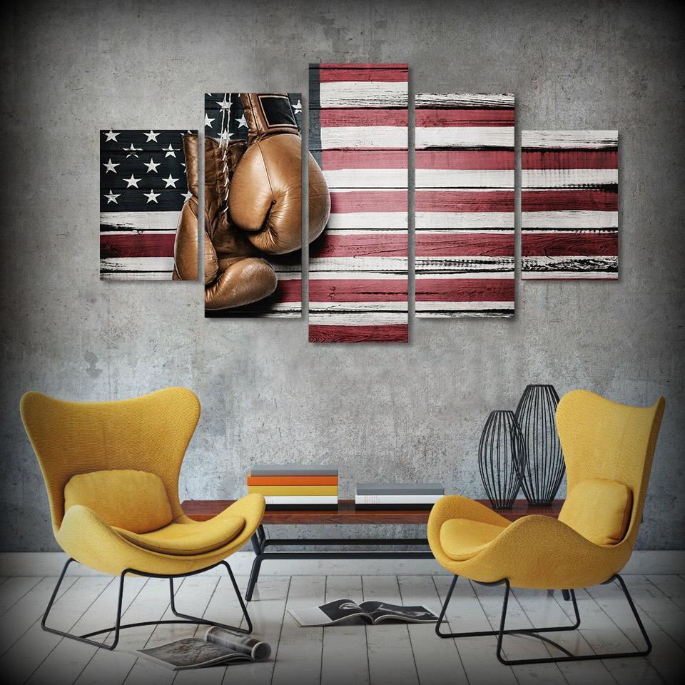Boxing Gloves And USA Flag Sport Canvas Wall Art
