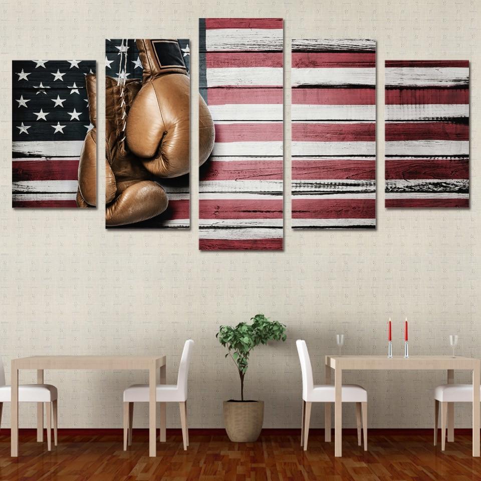 Boxing Gloves And USA Flag Sport Canvas Wall Art