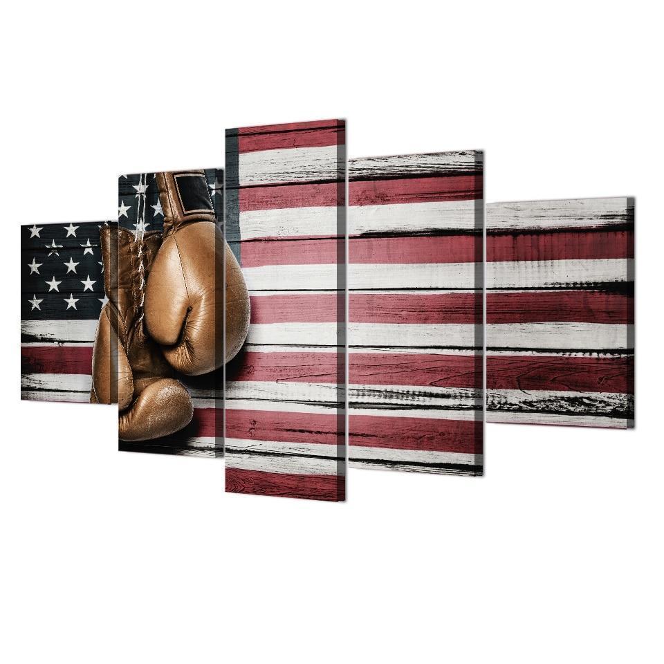 Boxing Gloves And USA Flag Sport Canvas Wall Art