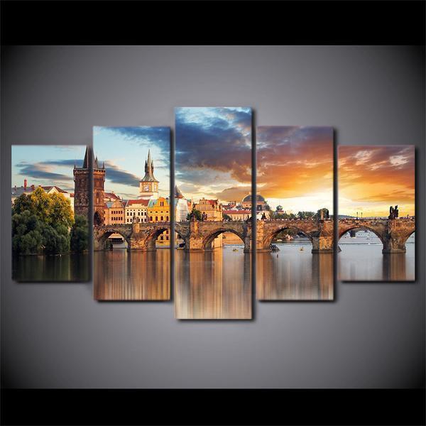 Bridge Building Landscape Nature Canvas Wall Art