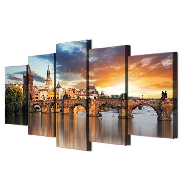 Bridge Building Landscape Nature Canvas Wall Art