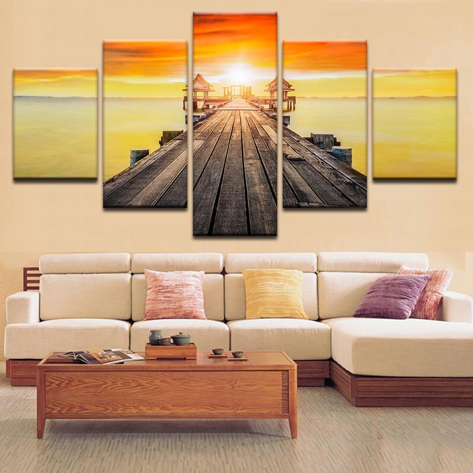 Bridge Leading To Paradise With A Sunset Nature Canvas Wall Art