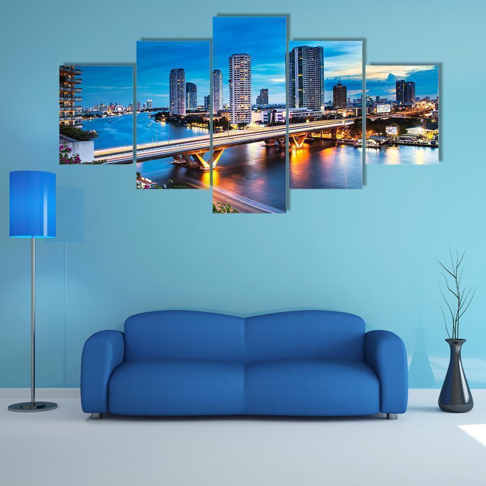 Bridge Over Chao Phraya River In Bangkok Nature Canvas Wall Art