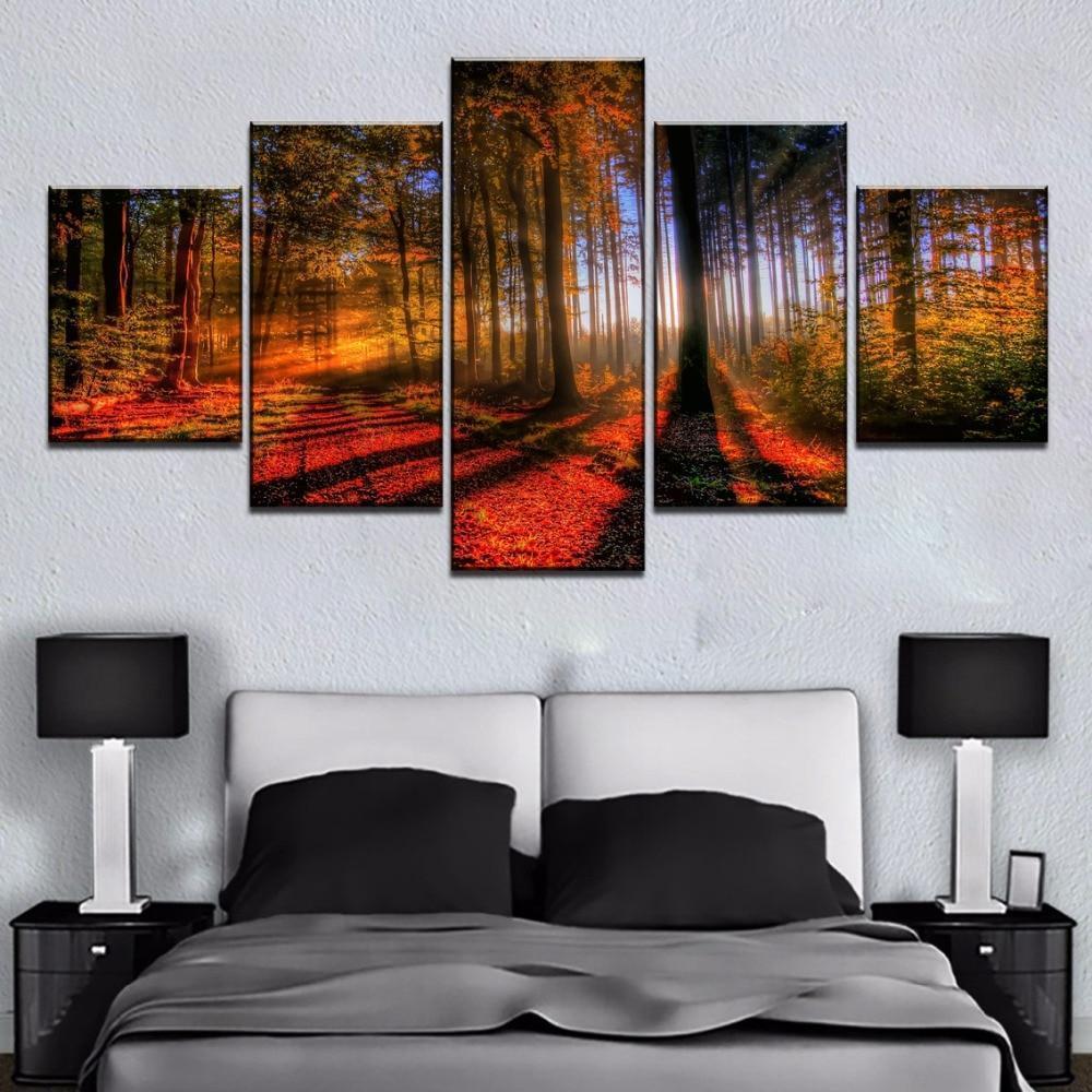 Bright Morning Autumn Tree Forest Nature Canvas Wall Art
