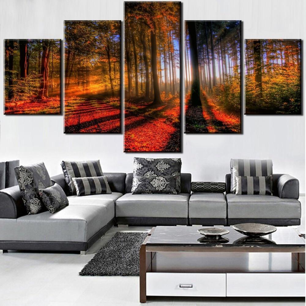Bright Morning Autumn Tree Forest Nature Canvas Wall Art