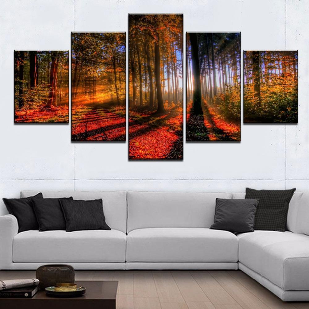 Bright Morning Autumn Tree Forest Nature Canvas Wall Art