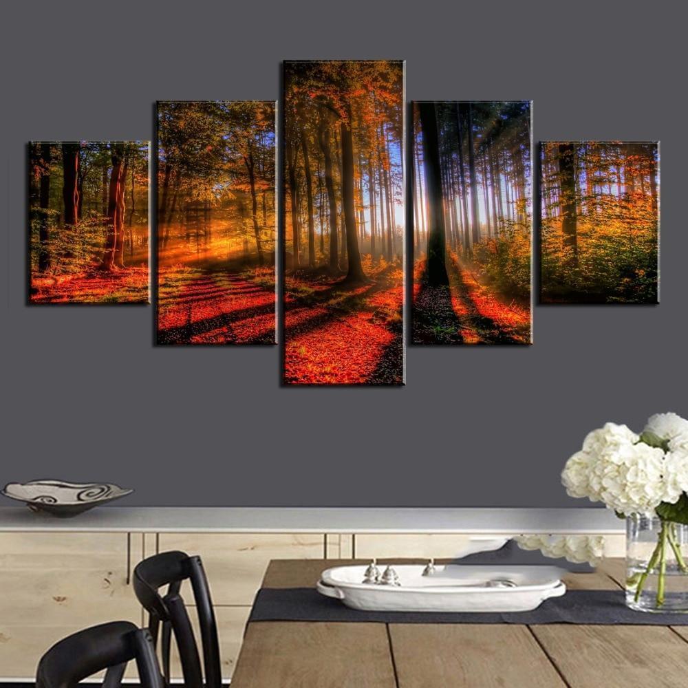 Bright Morning Autumn Tree Forest Nature Canvas Wall Art