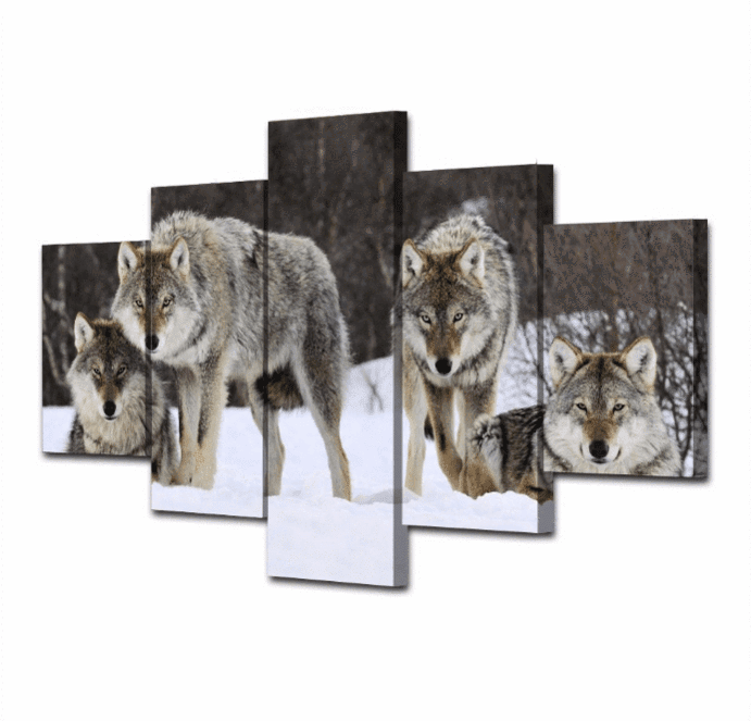 Broken Ice Wolf Pack Animal Canvas Wall Art
