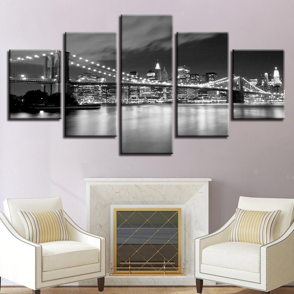 Brooklyn Bridge At Night Nature Canvas Wall Art